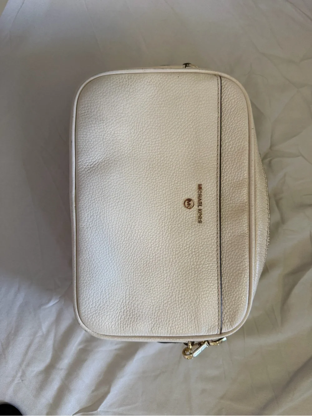 Michael Kors Cream Pebbled Leather Cosmetic Pouch with Gold Accents
